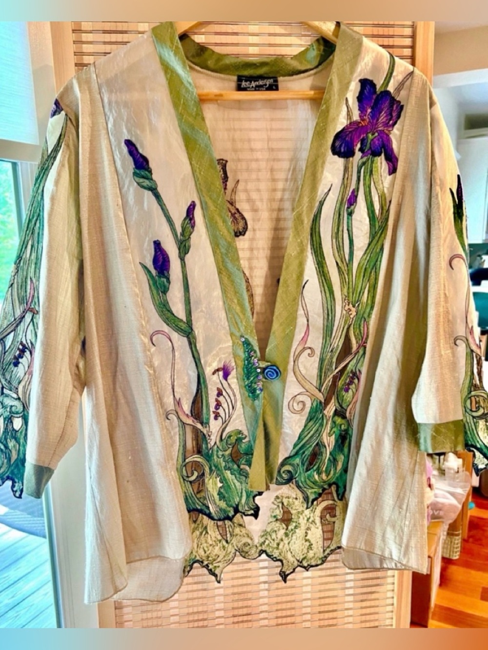 LEE ANDERSEN Art to Wear Clematis Water Silk Jacket Size L
